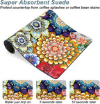 Rnivvi Coffee Mat, 12" x 19" Cute Flower Theme Coffee Bar Mats for Espresso Machine Station Accessories and Organizer, Hide Stain Rubber Backed Absorbent Dish Drying Pad for Kitchen Counter, Mandala