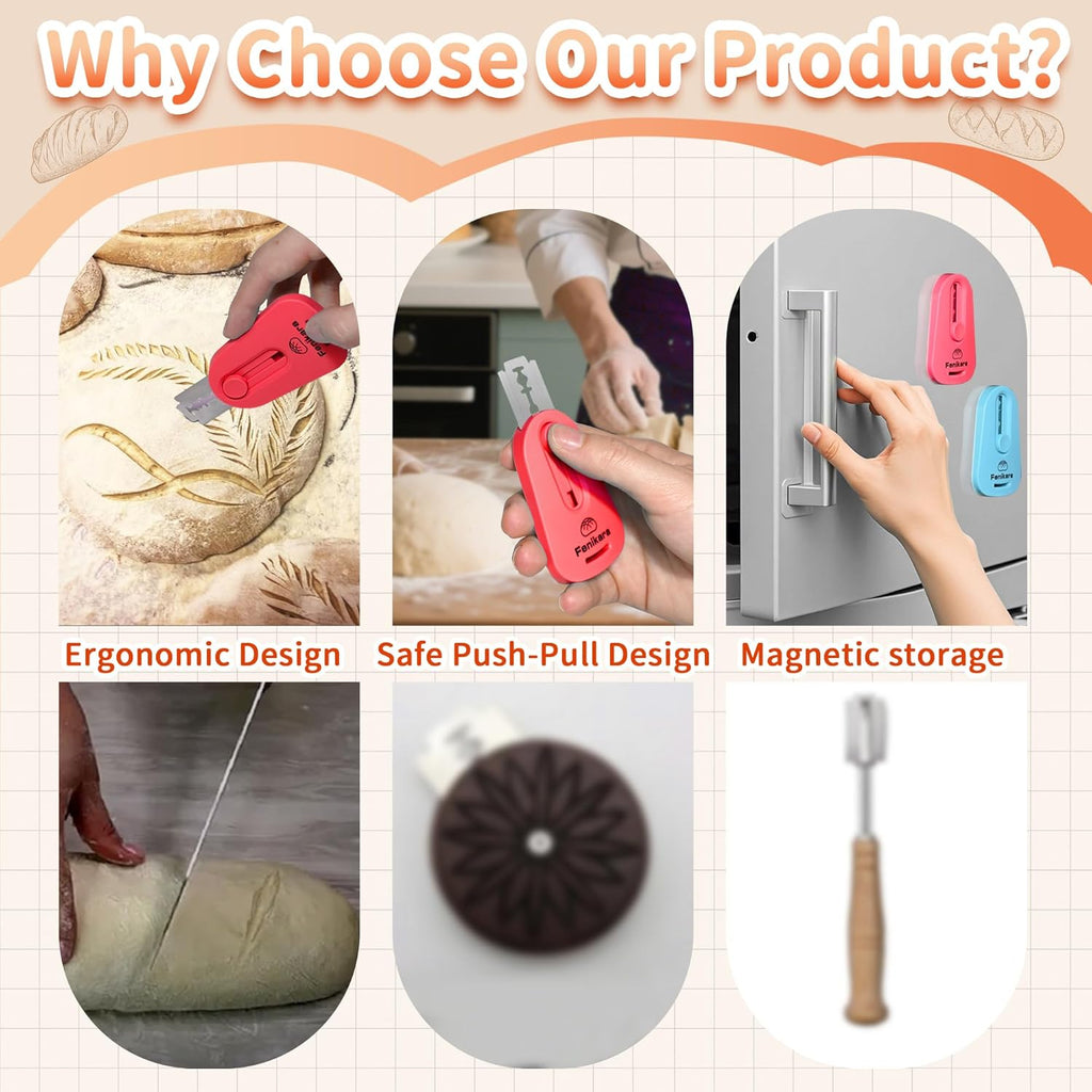 2PCS Upgraded Magnetic Sourdough Scoring Tool & Versatile Bread Scoring Tool- Professional Bread Lame for Sourdough Bread baking & Bread Making Tools - Scoring Patterns booklet & Razor Blades