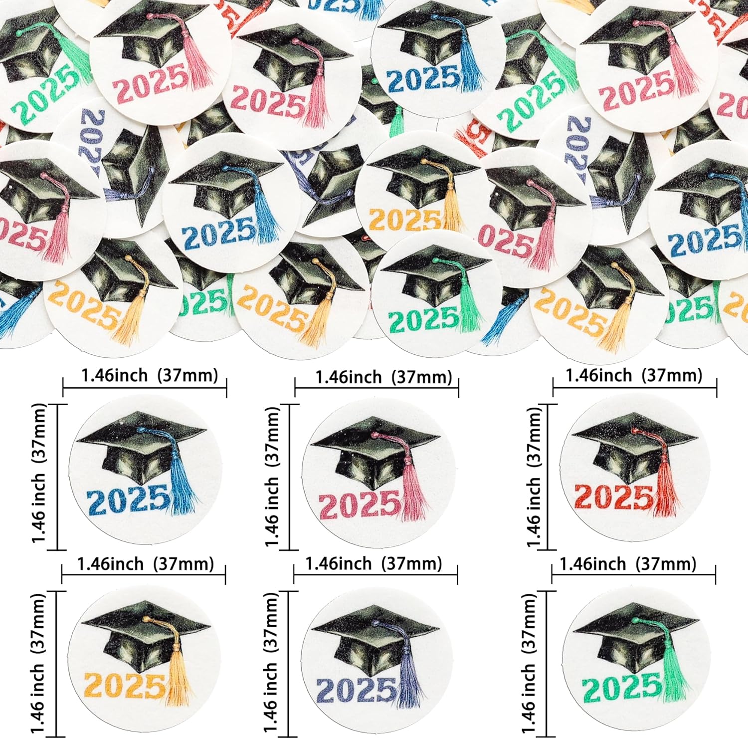 Gyufise 48Pcs Edible 2025 Graduation Theme Cupcake Toppers Wafer Paper Graduate Hat Grad Cap Cupcake Picks 2025 Students Graduation Theme Party Cake Decorations Supplies Multi