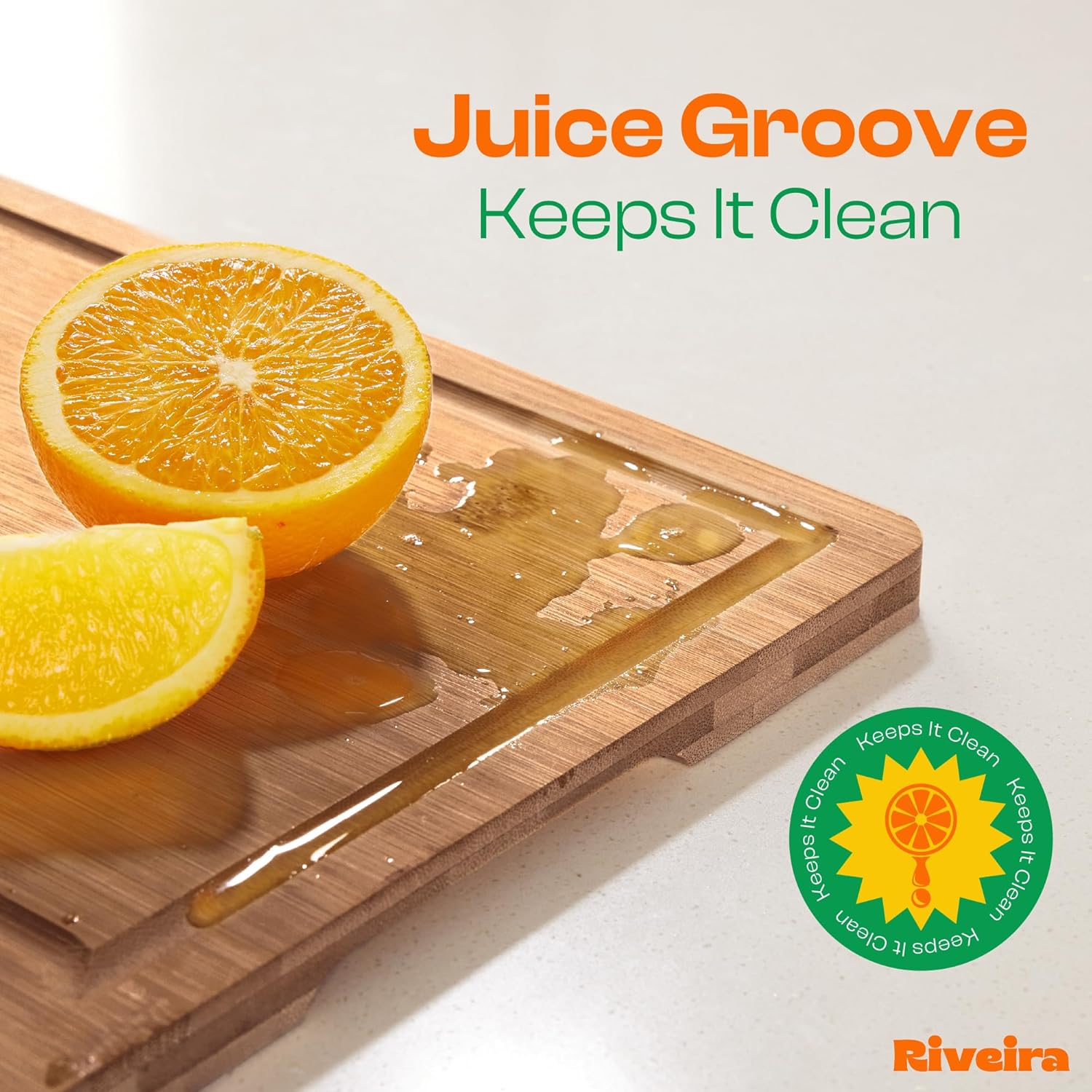 Riveira Brown Bamboo Wood Cutting Board – Gourmet Bamboo Grandeur: 15 x 10 Wooden Cutting Board – Wooden Cutting Boards For Kitchen Decorative – Innovative Juice Grooves Wooden Chopping Board