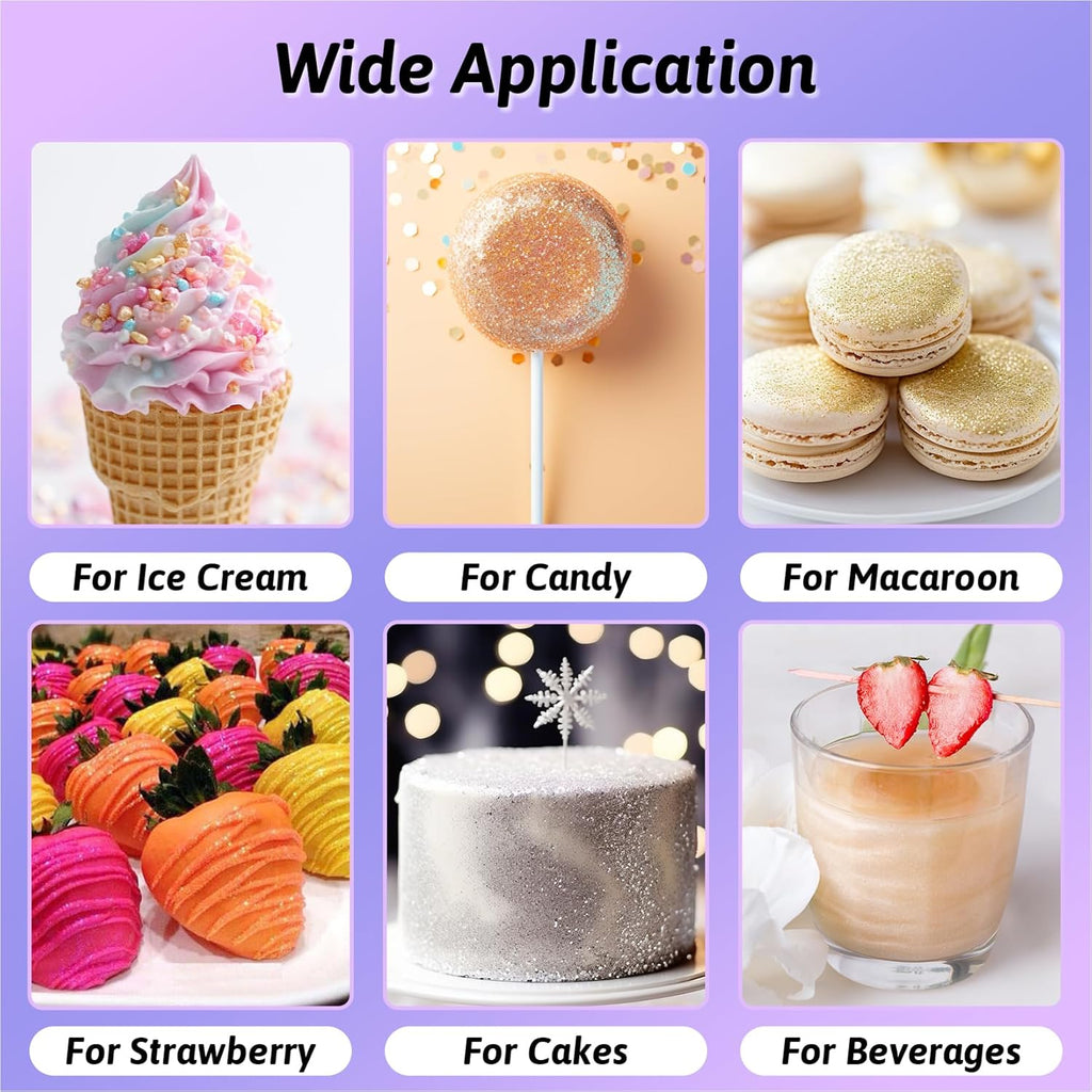 Edible Glitter - 8 Colors Luster Dust Edible Set for Drinks, Food Grade Edible Glitter Dust for Cake Decorating, Cocktail, Fondant, Strawberries, Candy, Cookie, Chocolate. Vegan and Gluten Free - 5g/bottle