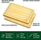ROYAL CRAFT WOOD Wooden Serving Boards for Kitchen Meal Prep&Bamboo Wood Cutting Board Set with Deep Juice Groove Side Handles-Charcuterie & Chopping Butcher Block for Meat-Kitchen Gadgets Gift (5Pcs)