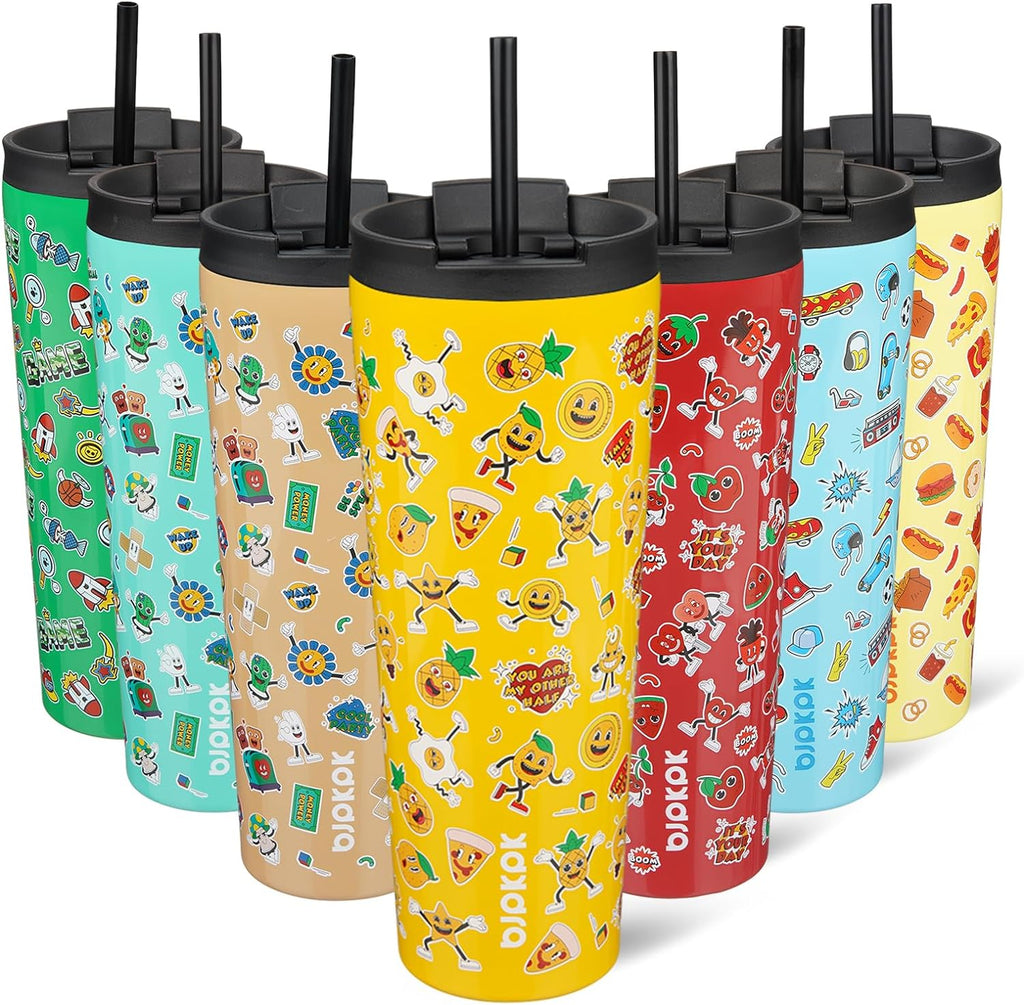 BJPKPK 26oz Insulated Tumbler With lid And Straw Stainless Steel Tumblers Travel Coffee Mug Reusable Thermal Cup,Hawaii Fruits Yellow