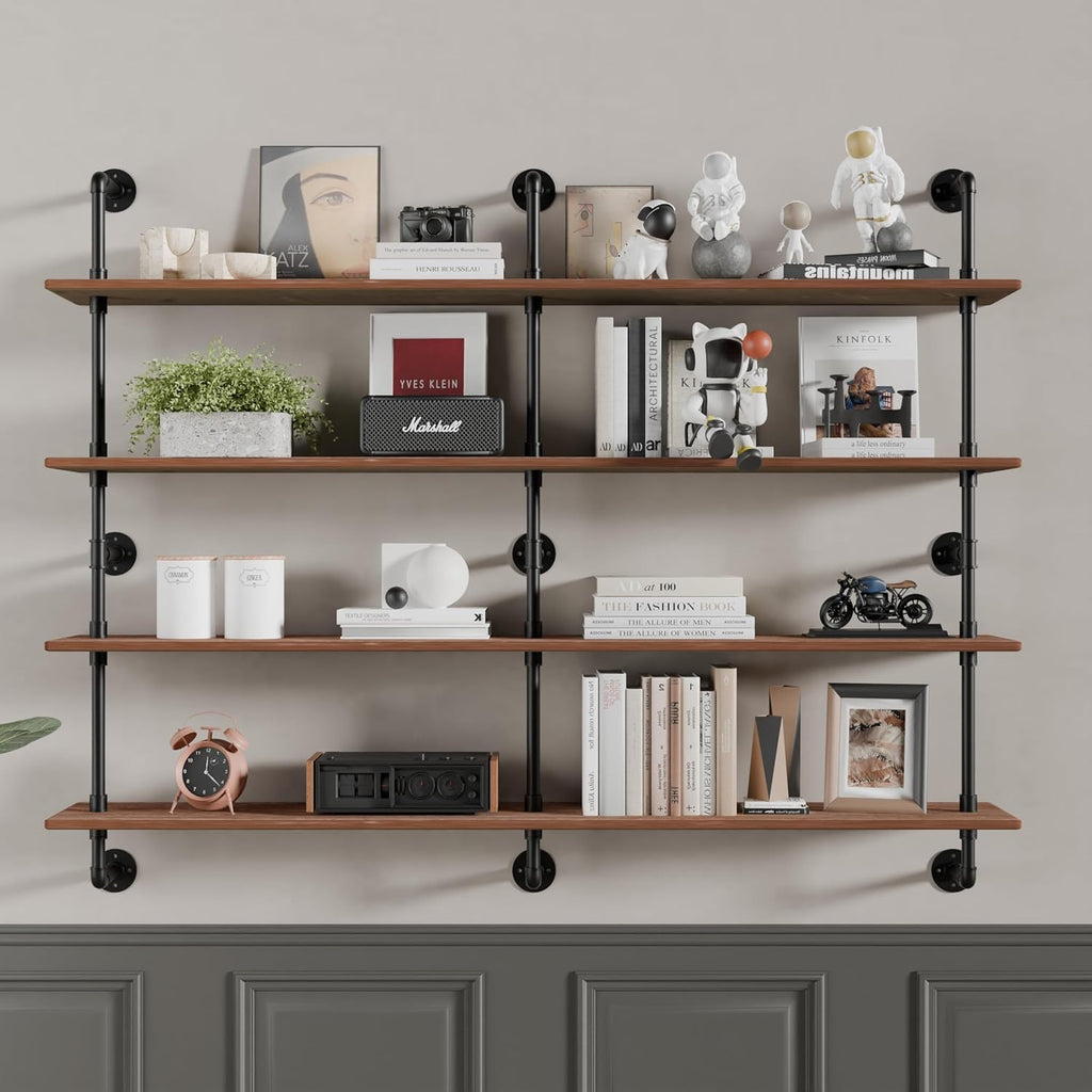 Floating Book Shelves for Wall 4 Tier 70 inch Bookshelf Industrial Pipe Shelving Shelves Bookcase Industrial Bookshelves Pipe Shelf Wood Wall Shelf for Living Room