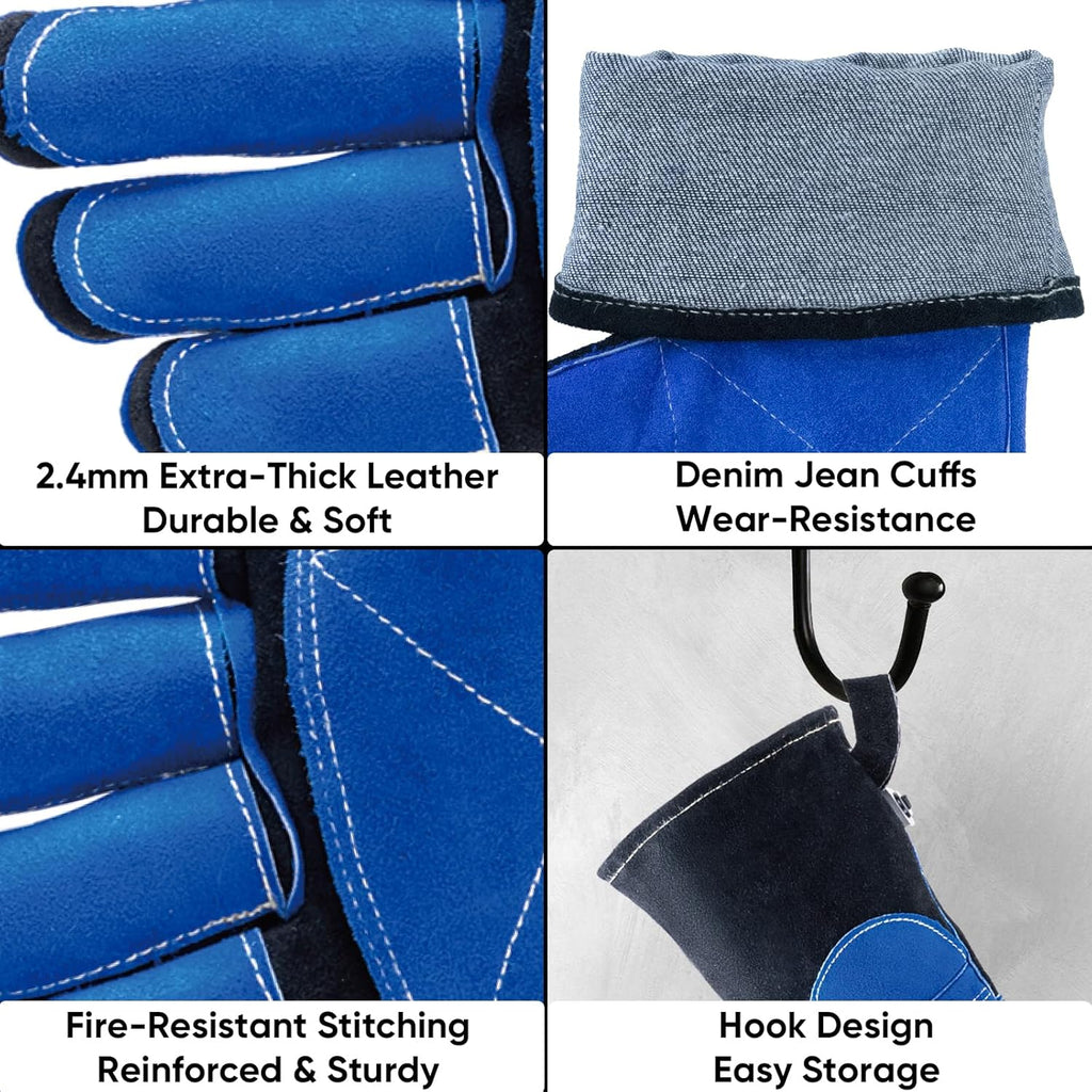 TICONN Welding Gloves, 1000°F Heat-Resistant Fireproof Leather Gloves for Welders, Stick, Forge, Mig, Tig, BBQ, Baking, Oven