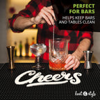 Premium Cheers Bar Mat for Home Bar - Large 18"x12" Rubber Bar Mats for Countertop - Non-Slip Bartender Mat - Drink Spill Mat for Bar Cart - Black Barmat for Cocktail Service