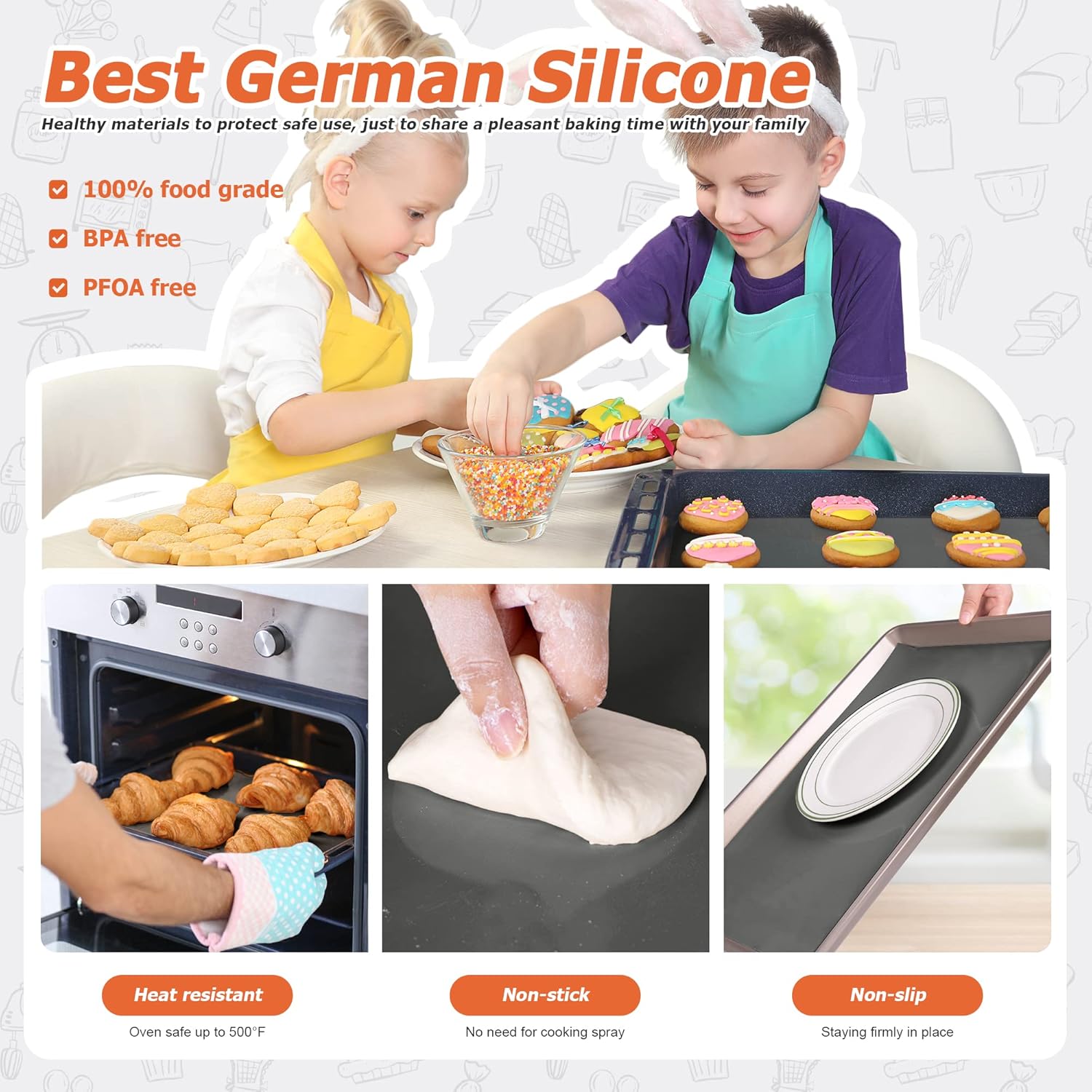 Silicone Baking Mat Roll - Best German Silicone - Non-slip Silicone Pastry Mat, Non-Stick Reusable Air Fryer Linner, Counter Mat, Oven Liner, Freeze Dryer Mat - 16IN x 8FT