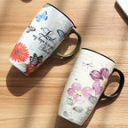 Topadorn Ceramic Latte Mug 17 oz. Coffee Cups with Sealed Lid and Color Box,set of 2