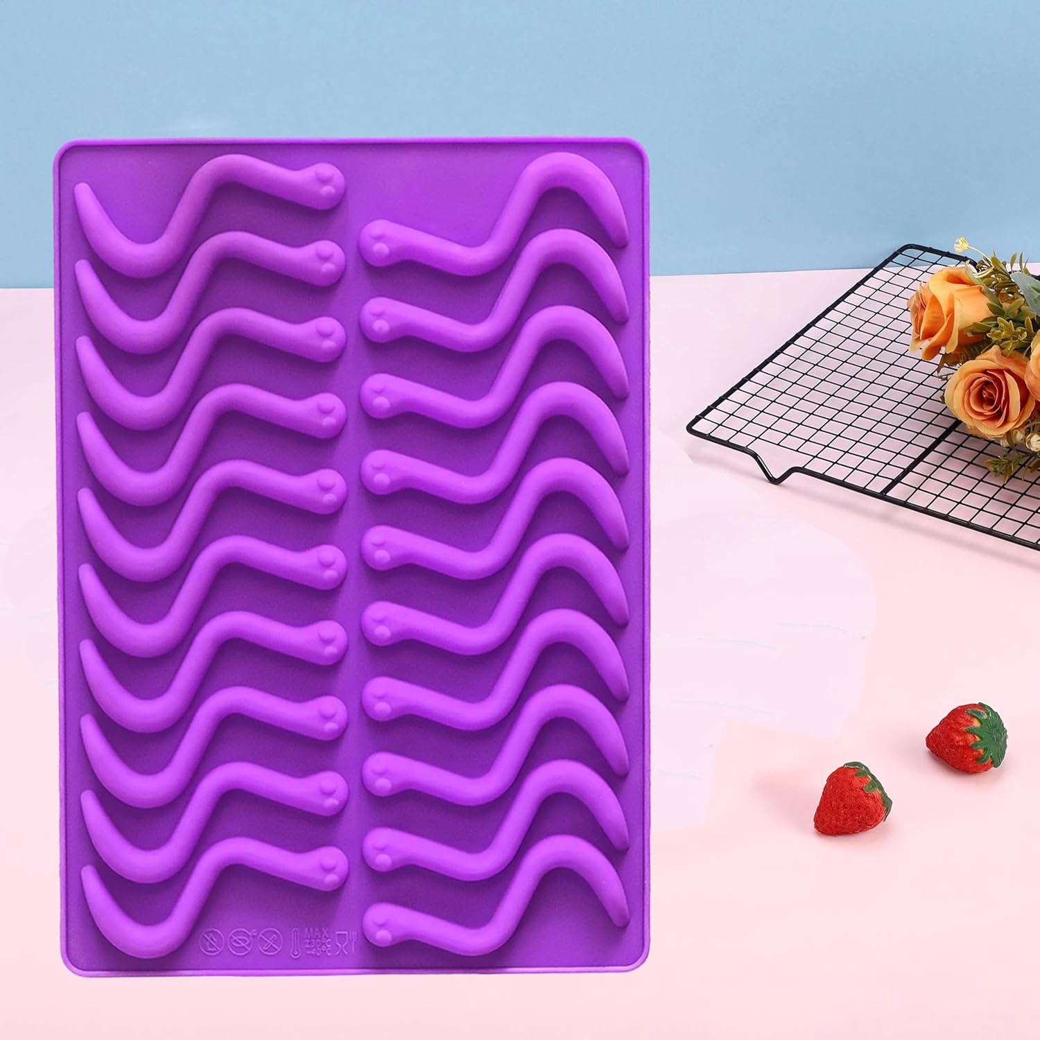 Gummy Candy Molds - 4Pcs Silicone Gummy Worm Molds for Kids With 2pcs Dropper,Non-stick and Bpa Free for Mini Candy Chocolate Gummies Baking