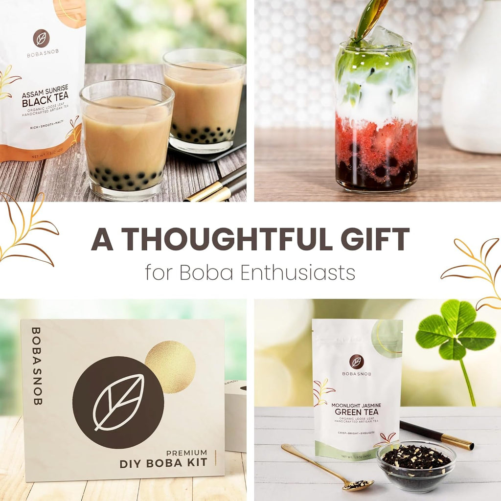 Boba Snob Boba Tea Making Kit, Bubble Tea Kit with Boba Gift Set, Boba Tea Maker Kit with Premium Loose Leaf Teas, Tumbler, Two Stainless Steel Boba Straws, Teaspoon, and Tapioca Boba Pearls (Large)