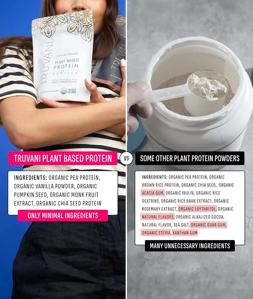 Truvani Vegan Pea Protein Powder | Vanilla | 20g Organic Plant Based Protein | 1 Serving | Keto | Gluten & Dairy Free | Low Carb | No Added Sugar