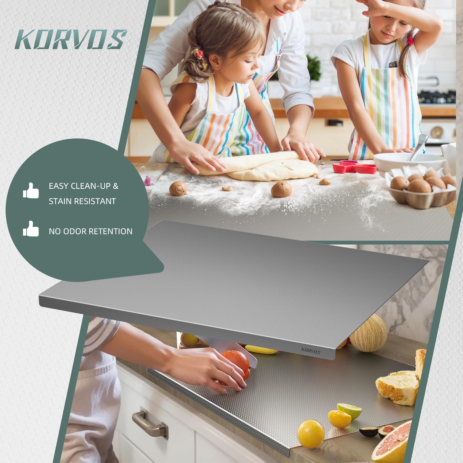 KORVOS 304 Stainless Steel Cutting Board, Large Size 23.62"x19.68" Heavy Duty Cutting Boards, Low Noise Chopping Board, Anti-Scratch Surface for Meat, Vegetables&Baking, Honeycomb Pattern