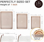 HONGBAKE 3 Pack Gold Nonstick Baking Sheet Pan Set with Oven Mitts Heat Resistant, Non-Toxic Half/Quarter/Jelly Roll Pans with Diamond Texture Pattern, Heavy Duty 0.8mm Thick Cookie Trays for Cooking