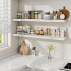 Fun Memories 48 Inch Deep Floating Shelves for Wall, 2 Pack of Long Wall Mounted Wood Shelves with Invisible Brackets for Bathroom, Bedroom, Living Room, Kitchen Decor and Storage, White