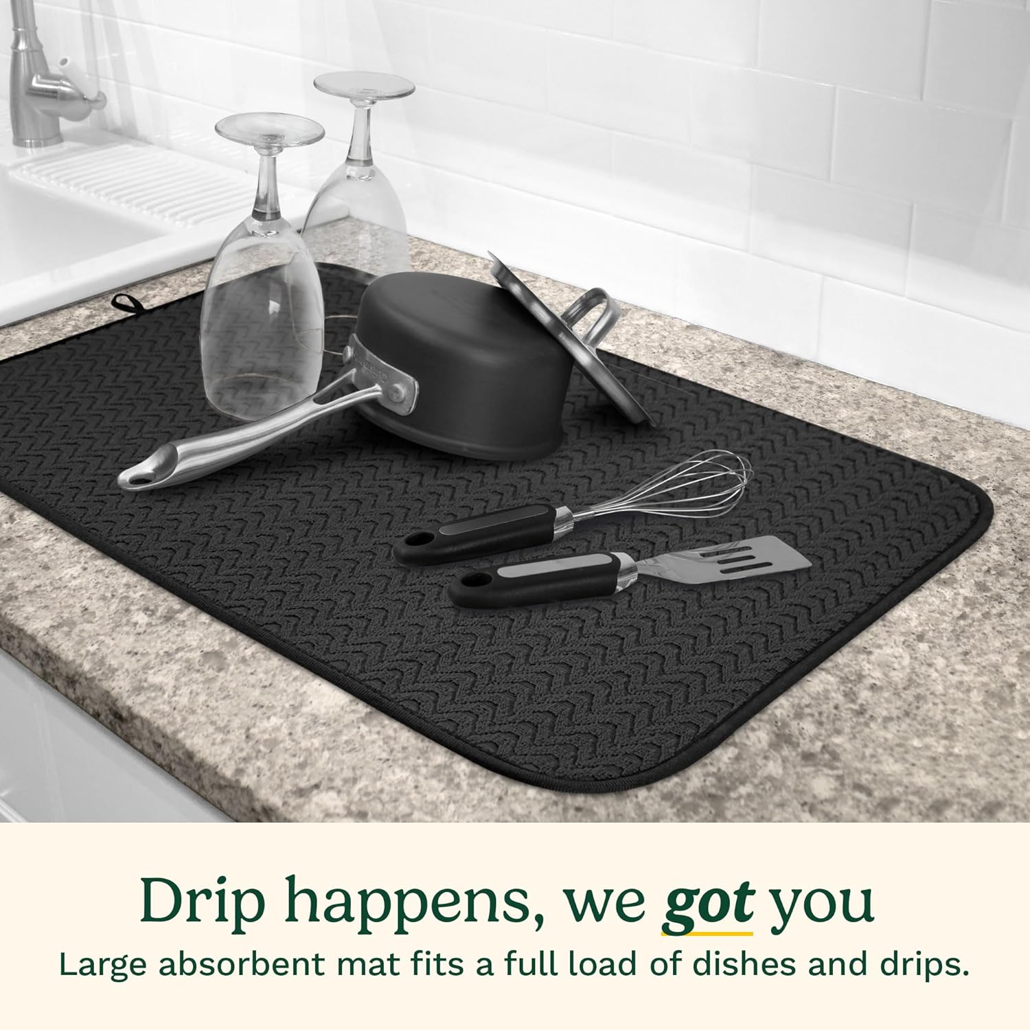 Cuisinart Dish Drying Mats for Kitchen Counter - (2) 18" x 24" Ultra Absorbent Dish Drying Mat XL - Foldable, Machine Washable, Fast Drying Dish Mat (Geostripe)