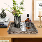 Wooden Decorative Tray, Rectangular Serving Tray with Wood Bead, Farmhouse Big Tray for Ottoman, Countertop, Coffee Tabl, 16.5" x 13"x 1.6" (Retro Brown)