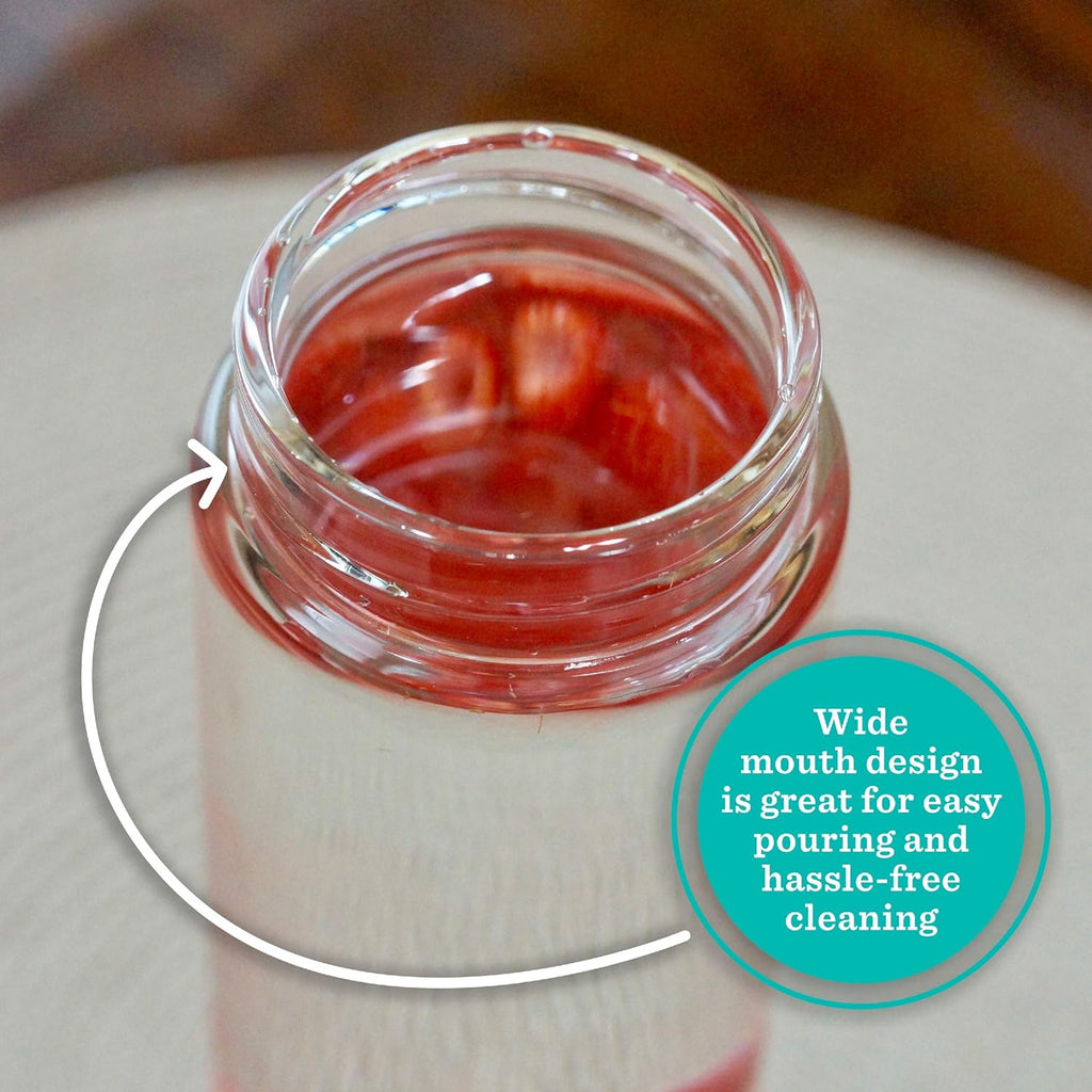 Juice Bottles - 4 Pack Wide Mouth Glass Bottles with Lids - for Juicing, Smoothies, Infused Water, Beverage Storage - 10oz, BPA Free, Stainless Steel Lids, Leakproof, Reusable, Borosilicate