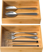 Silverware Tray for Drawer, Stackable Kitchen Bamboo Drawer Organizer 9" x 6" x 2" Set of 2