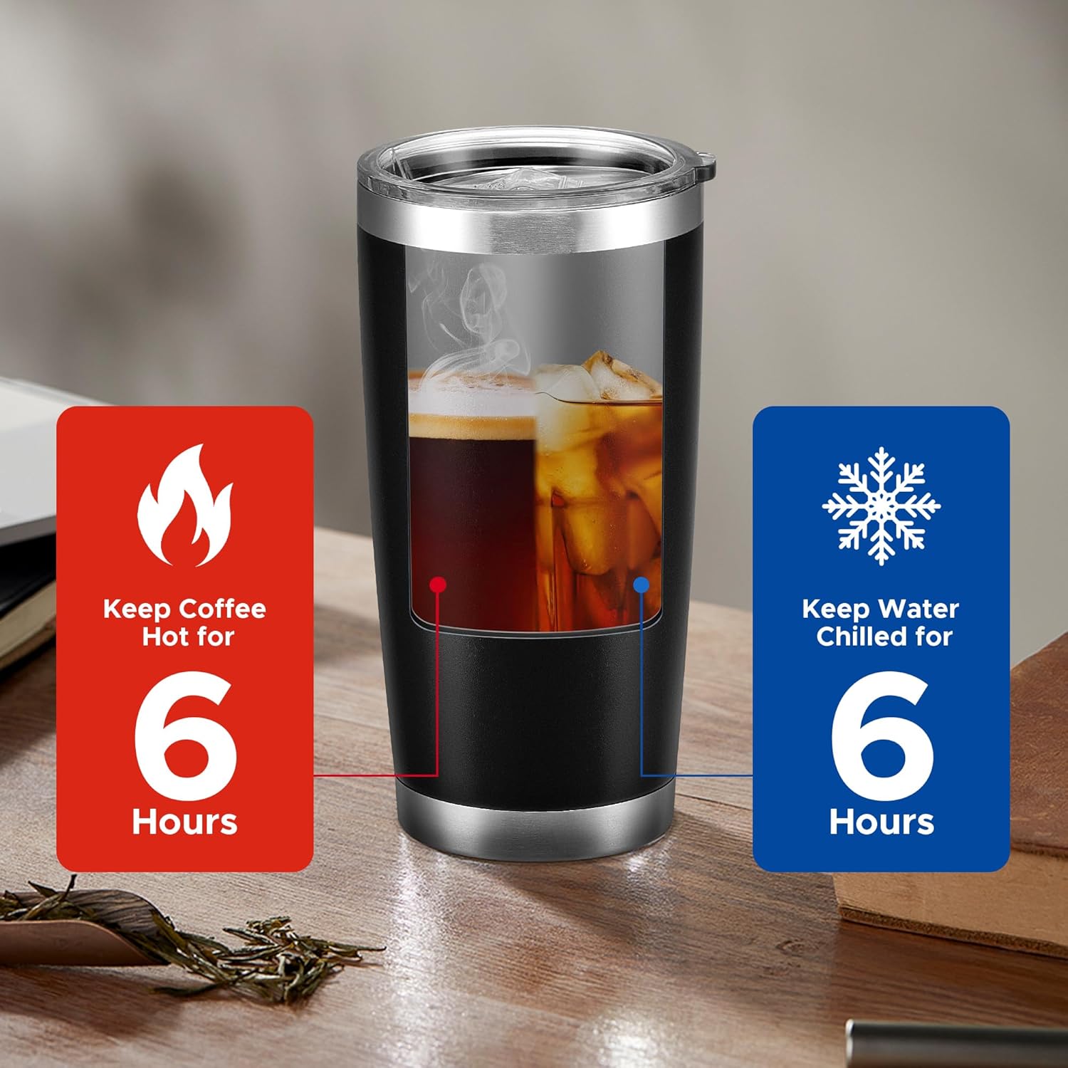 OMTech 20oz Tumblers Bulk, 12pc Stainless Steel Tumbler Set with Lid & Straw, Double Wall Vacuum Insulated Mug for Laser Engraver, Travel Coffee Mug for Hot & Cold Drinks, Black Powder Coated Cup