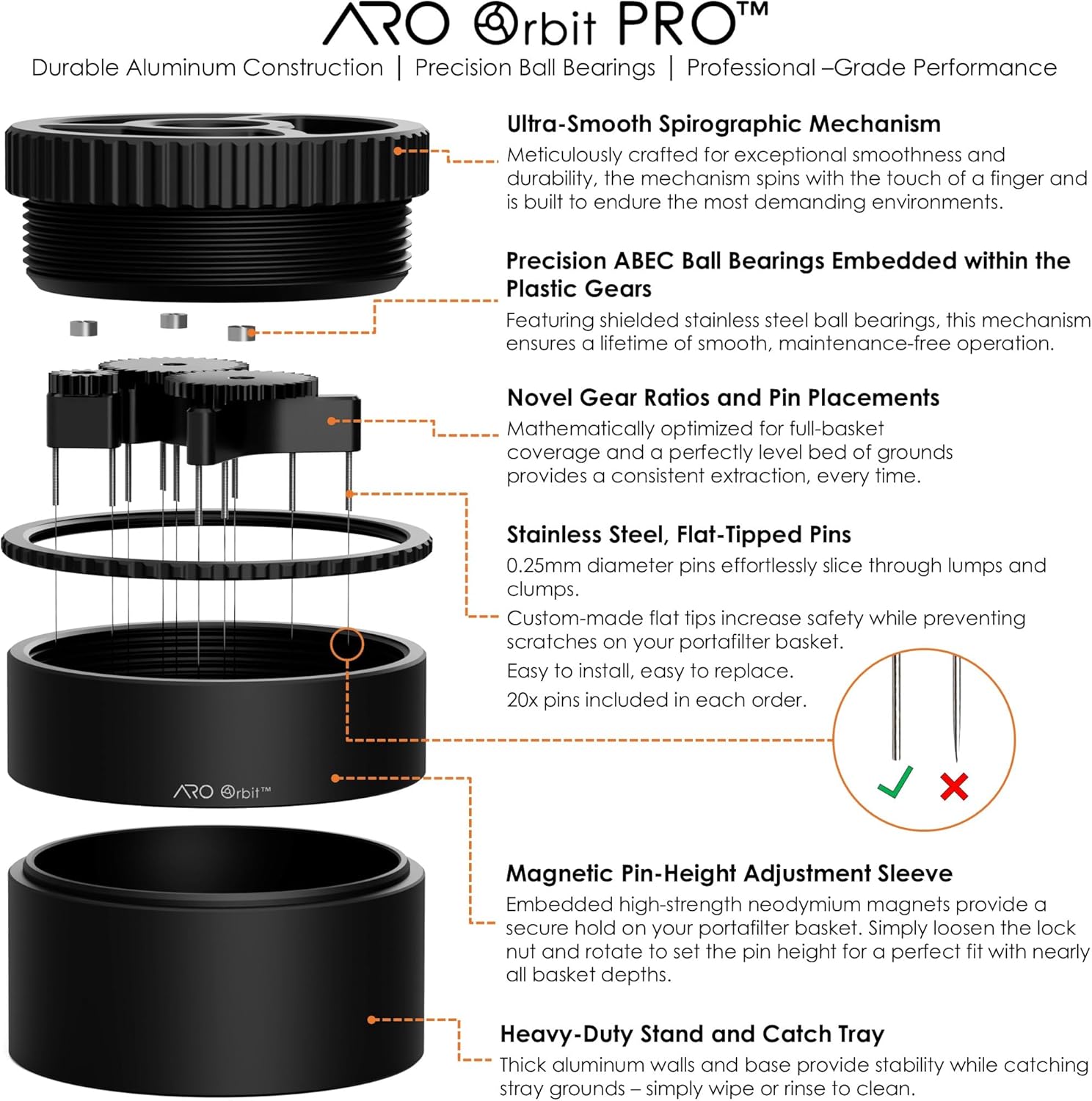 ARO Orbit PRO™ | Aluminum Spirographic WDT Tool | Mechanical Geared Spinning Distribution Tool for Home Baristas and Professional Cafés | Compatible with 58mm Portafilters