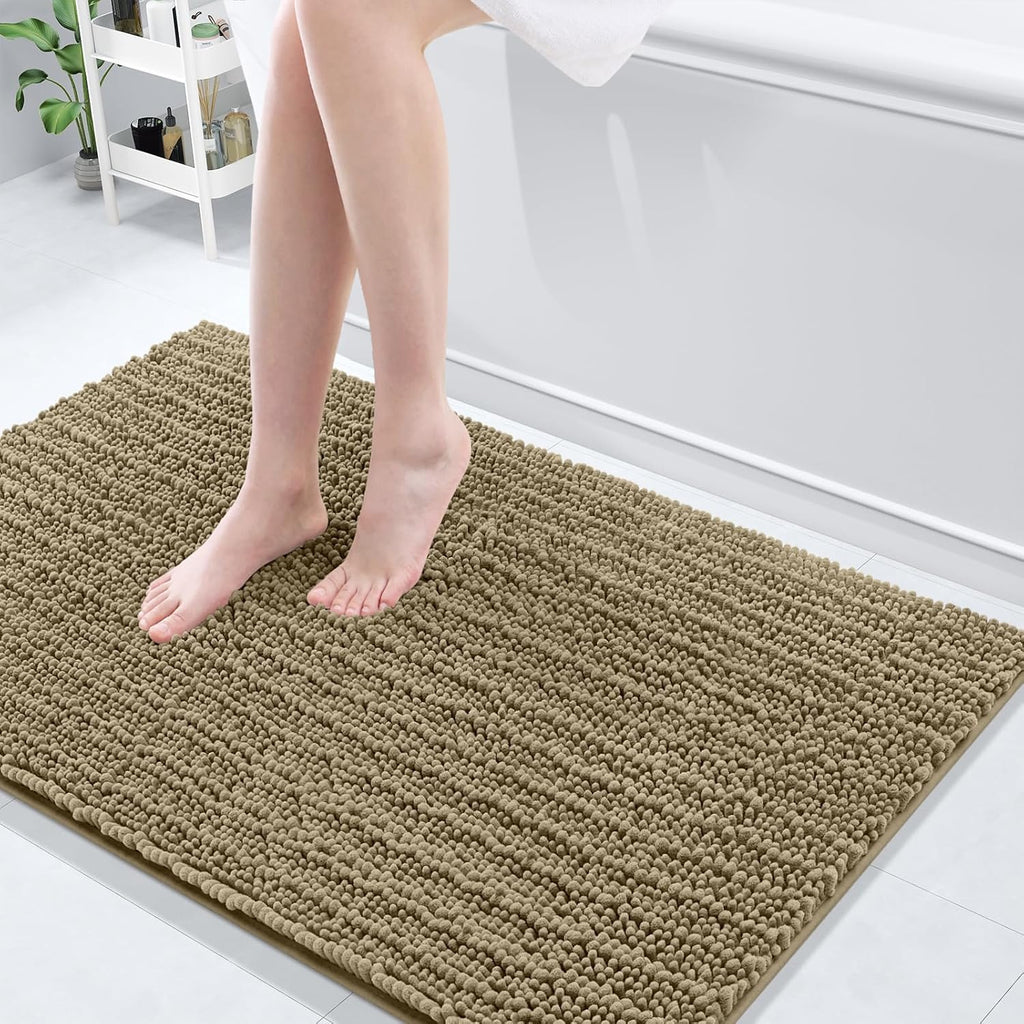 Arotive Luxury Chenille Bathroom Rug Mat, Extra Soft Thick Absorbent Shaggy Bath Rugs, Non-Slip Machine Wash Dry, Plush Bath Mats for Bathroom, Shower and Tub, 45x27, Camel