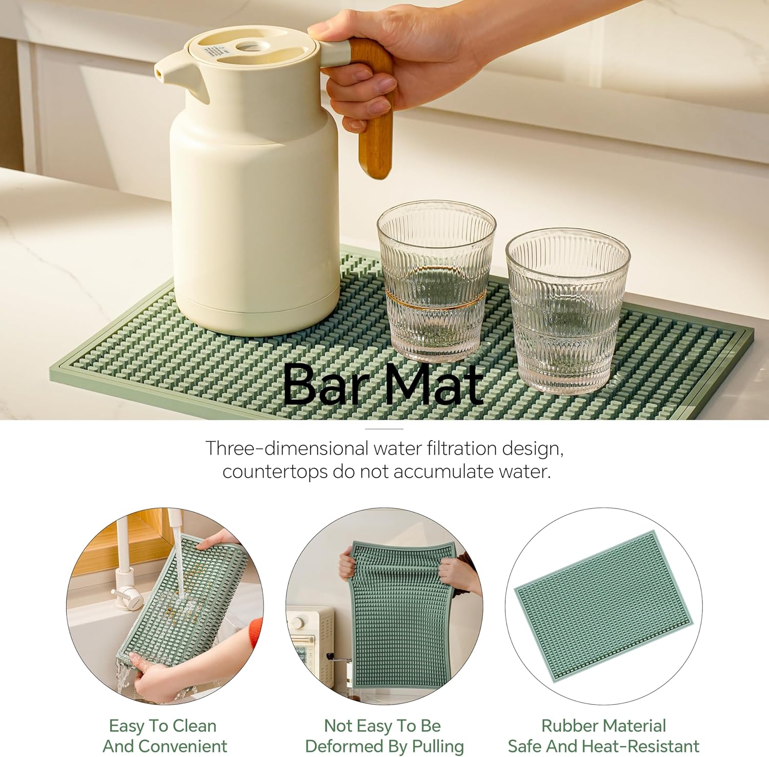 2 Pack Bar Mat, Home Bar Tool Drying Mats, Bar Accessories for The Home Bar Set 18''x12''（Green） for Bars, Outdoor Camping, Bar for Home