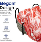 Light Red Agate Marble Round Coasters Set of 6 - Abosrbent Ceramic Coasters with Metal Stand for Drinks, Coffee, Non-Slip Cork Back for Tabletop Protection, 4 Inches Marbled Pattern (Light)