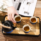 LURRIER Gongfu tea sets, Portable Ceramic TeaSet, Asian Tea sets for adult, Tea Gift sets, Grey leather case, Portable Travel Bag,Home,Gifting,Outdoor and Office(Black and Blue)