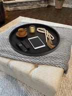 Round Ottoman Table Tray Round-24 - Rustic Wooden Serving Tray for Farmhouse Decorative Oversized Coffee Table Trays Living Room Kitchen Counter Breakfast Black