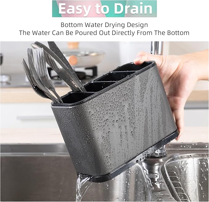 Utensil Holder,Stainless Steel Caddy Counter,Spoon holder,4 Compartments Silverware Caddy,Capacity Flatware Spoon Fork Tool Cutlery Holder(Grey)