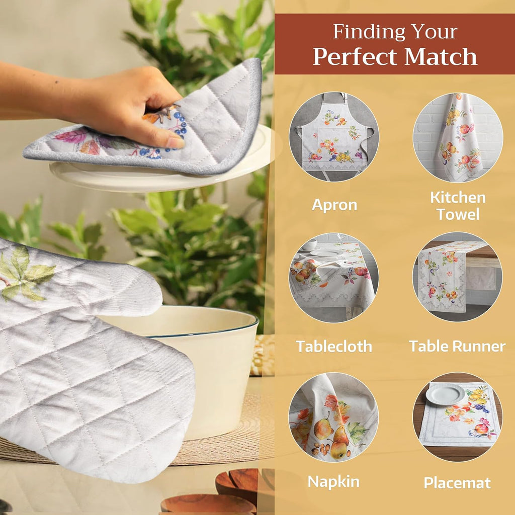 Maison d' Hermine Pot Holders Set 100% Cotton Heat Resistant Potholders 8" x 8" Hot Pads with Loop BBQ, Cooking, Baking, Grilling, Kitchen, Handling Hot Pans (Pack of 2, Fruit D'Hiver)