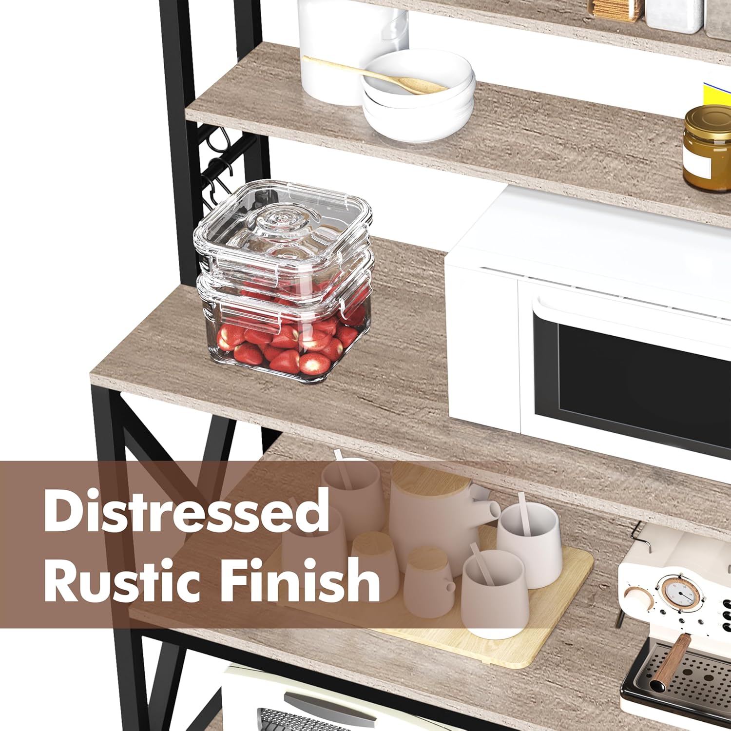 Yaheetech 6-Tier Kitchen Bakers Rack, 31.5 Inch Coffee Bar Table, Farmhouse Microwave Oven Stand Cabinet for Small Spaces, Corner Organizer Storage Shelf for Spices and Pots, Grey