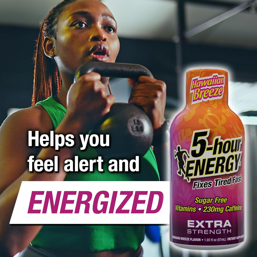 5-hour ENERGY Extra Strength Energy Shot, Hawaiian Breeze Flavor (1.93 oz. - 24 Count) Zero Calories & Sugar-Free 230 mg Caffeinated Energy Shot, Amino Acids & B Vitamins, Dietary Supplements