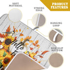 Hello Fall Sunflowers Dish Drying Mat for Kitchen Counter,Autumn Pumpkin Maple Leaves Drying Mat 16 x 18 Inch with High Absorbent Microfiber Dish Drying Drainer Mat for Coffee Bar
