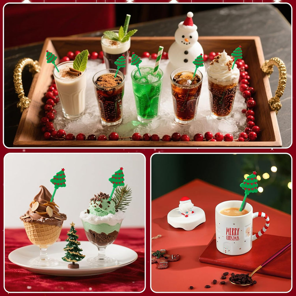 36 Pcs Christmas Drink Stirrers, Christmas Tree Cocktail Stirrers Plastic Swizzle Sticks Reusable Coffee Stirrer Stir Sticks for Xmas Holiday Party Coffee Tea Hot Cocoa Bar Supplies Decoration