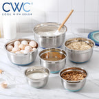 COOK WITH COLOR Stainless Steel Mixing Bowls Set with Lids - Nesting Bowls with Non-Slip Bottom, Blue, 12 Pieces