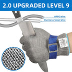 Schwer SlicePro ANSI A9 Cut Resistant Glove PR1707, Food Grade Stainless Steel Wire Metal Gloves, Cutting Gloves for Kitchen, Meat Cutting, Oyster Shucking, Fish Fillet, Non-PFAS（L, 2 PCS）