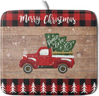 Christmas Dish Drying Mat 16 x 18 Inch with Hanging Loop High Absorbent Reversible Microfiber Red Truck Buffalo Check Plaid Dish Mat Dish Drying Pad Dish Rack Pad Drainer Mat Counter Mat
