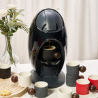 Ceramic Mini Espresso Cups Demitasse Cups with Round Wooden Handle Vertical Stripes Tea Cups (Black/White, 4pcs)