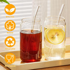 6pcs Set-16oz, Glass Cups with Bamboo Lids and Glass Straw - Beer Can Shaped,CuteTumbler Cup,Soda,deal for Cocktail,Iced Coffee Cups,6 Cleaning Brushes glass cups with lids and straws