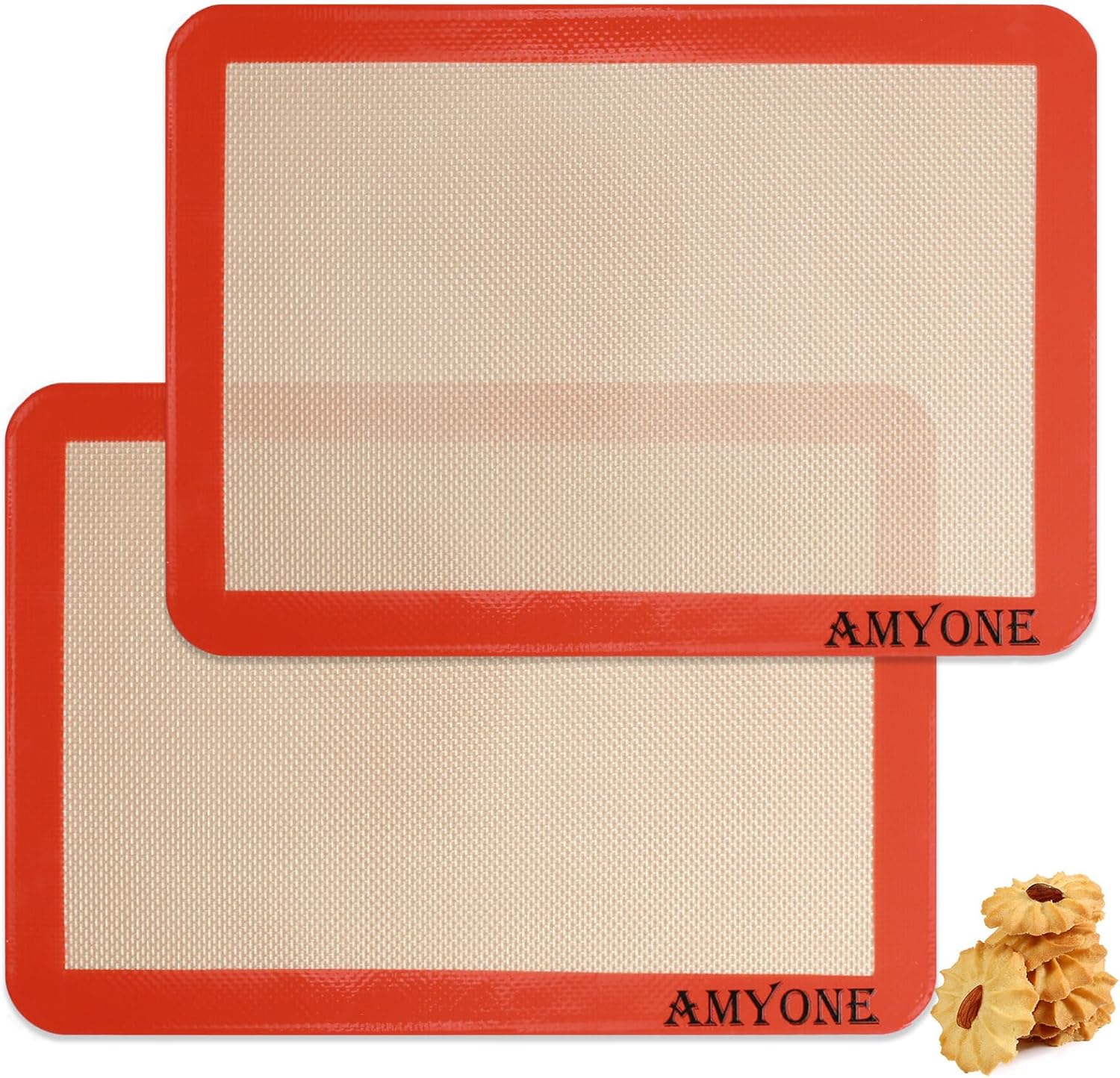 AMYONE Quarter Sheet Silicone Baking Mat, 2 Pcs Non-Stick Silicone Baking Mats Cookie Sheet for 9x13 Baking Pan, Reusable Baking Sheet Liners Compatible with Nordic Ware Naturals Quarter Sheet