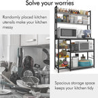 Kitchen Bakers Rack with Baskets,Free Standing Shelf,5-Tier Kitchen Utility Storage Shelf with Hooks, Microwave Oven Stand Rack Grey