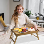 VaeFae Acacia Bed Table Tray, Wooden Breakfast Tray with Folding Legs, Bed Tray for Eating and Laptop, Eating Trays for Bedroom, (2 Pack)