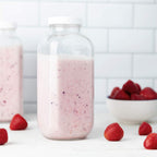 kitchentoolz 32oz Square Glass Milk Bottle with Plastic Airtight Lids Vintage Reusable Quart Sized Dairy Drinking Containers for Milk, Yogurt, Smoothies, Kefir, Kombucha, and Water- Pack of 2