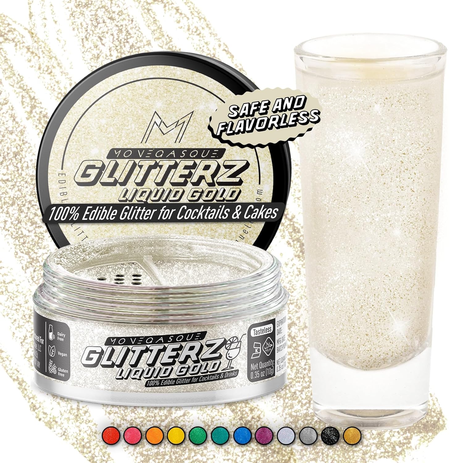 MONÉGASQUE Gold Iridescent Edible Glitter for Drinks 10g – Liquid Gold Edible Glitter for Cakes & Cocktails – Halloween Cocktail Drink Shimmer Sparkles – Decorating Sprinkles for Cupcakes & Cake