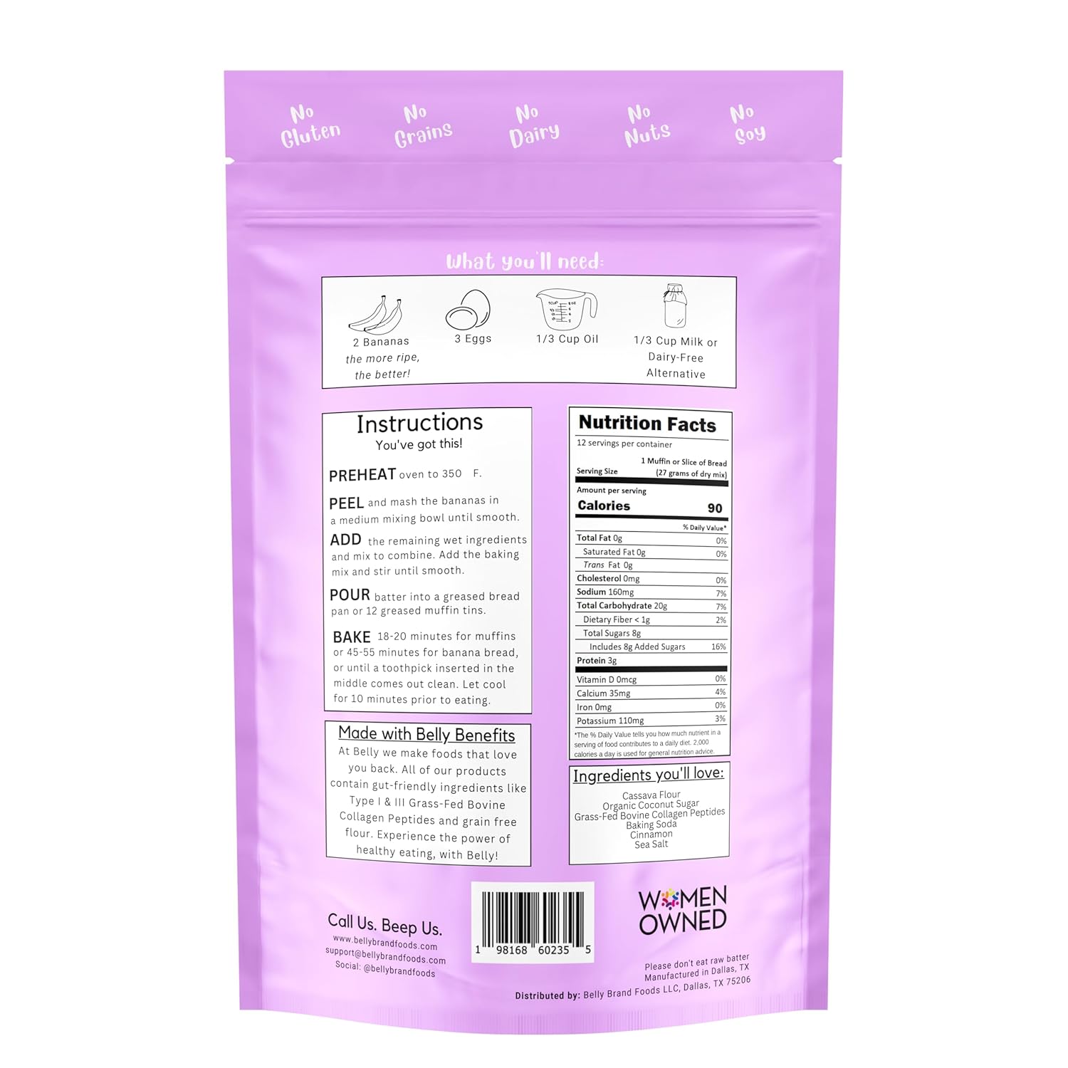 Belly Banana Bread Mix with Collagen Protein | High-Protein | Banana Muffin Mix | Grain-Free Dairy-Free Nut-Free | Healthy Snacks For Adults & Kids | Women-Owned Business | 11.3 Ounces | 3 Pack