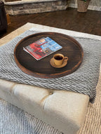 Extra Large Round Ottoman Table Tray Round-24 - Rustic Wooden Serving Tray for Farmhouse Decorative Oversized Coffee Table Trays Living Room Kitchen Counter Breakfast Brown