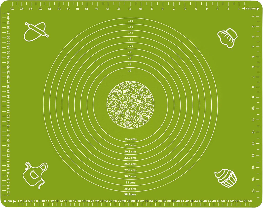 Silicone Baking Mat for Pastry Rolling Dough with Measurements, 25.6 x 17.7 BPA Free Non stick and Non Slip Green Table Sheet Baking Supplies for Bake Pizza Cake