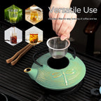 Cast Iron Teapot Set with 2 Tea Cups, 7 Pcs Japanese Tea Kettle with Stainless Steel Infuser, Tea Pot Coated with Enameled Interior, Dragonfly Pattern, 28oz 800ml Green