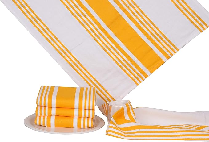 Urban Villa Kitchen Towels 100% Cotton Pack of 6, Highly Absorbent Quick Drying Super Soft Premium Dish Towels for Kitchen with Hanging Loop Hand & Tea Towels - 20x30 Inch, (Yellow & White, Striped)
